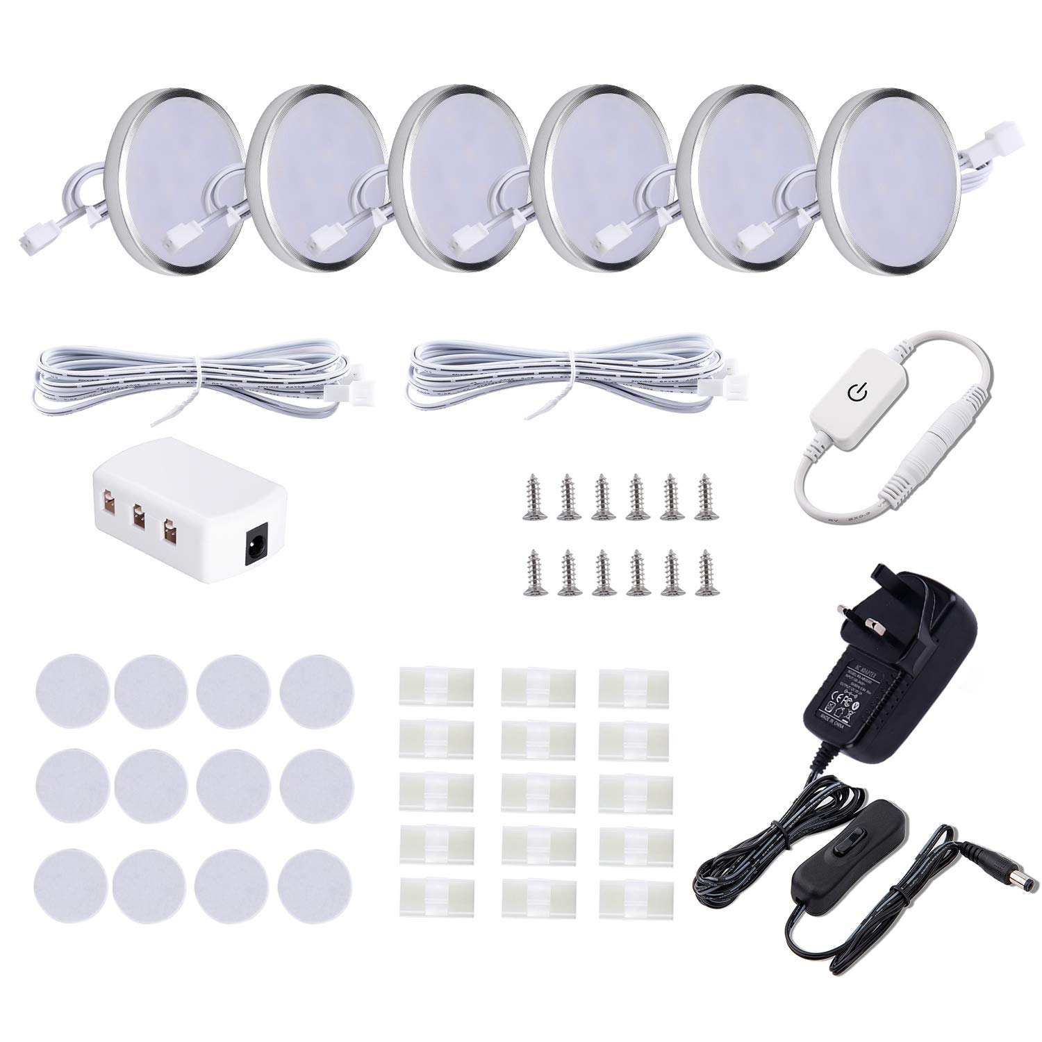 LED Under Lighting Fixture,6 Pack Wired Linkable Puck Lights