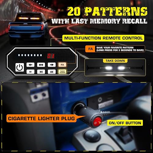 Miniatura 4 de LRTER Barra de luz de asesor de tráfico de 2 x 17.7 pulgadas con controlador de pantalla digital para parabrisas, visera estroboscópica de