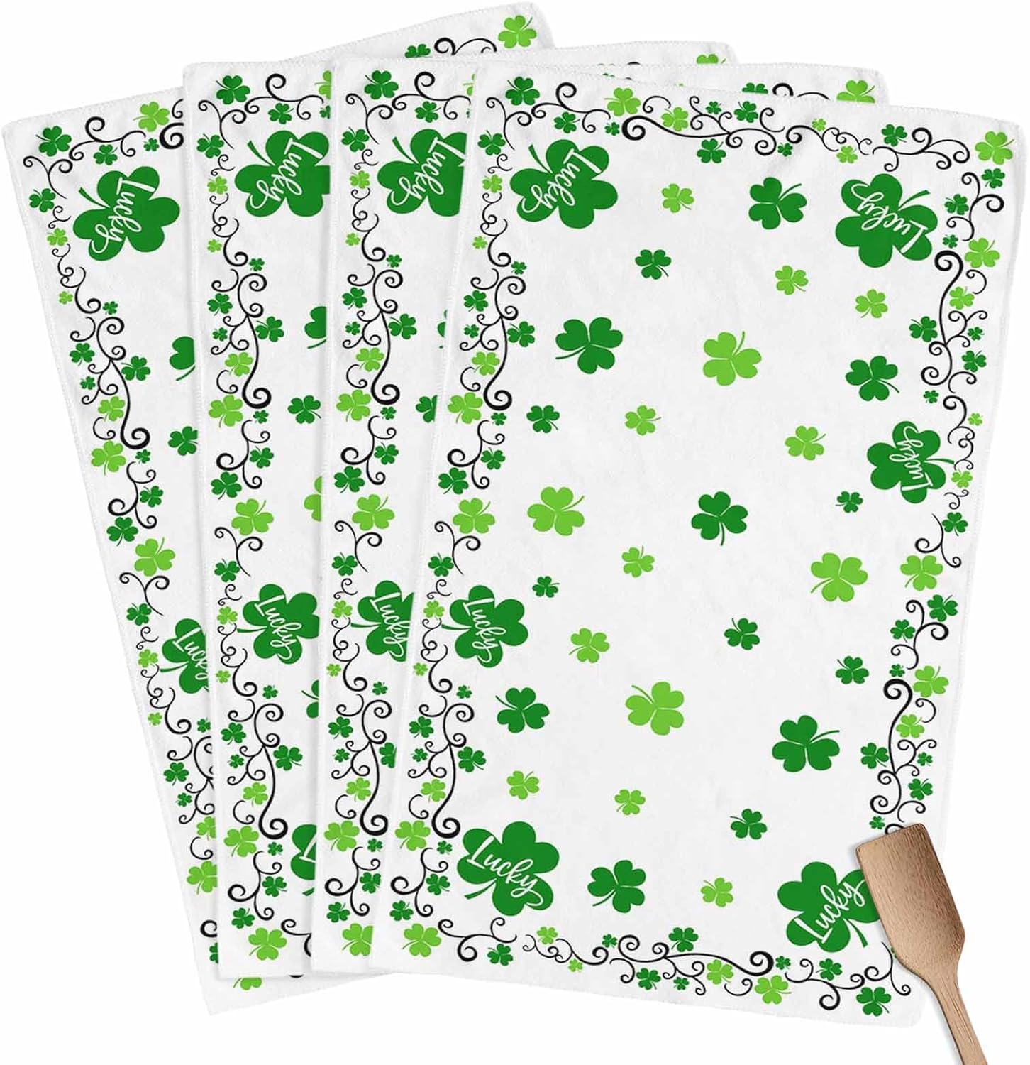 St.Patrick's Day Kitchen Towels Green Shamrock Hand Towels Lucky Clovers Green Seasonal Spring Decoration Dish Towel Soft Absorbent Quick Drying 2 Pack Dish Cloths 18x28 Inch