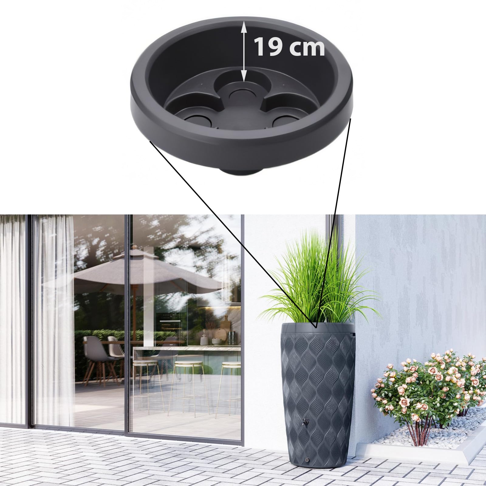 Regenwassertank 240L Regentonne mit Pflanzschale | mit Wasserhahn | 5 Farben