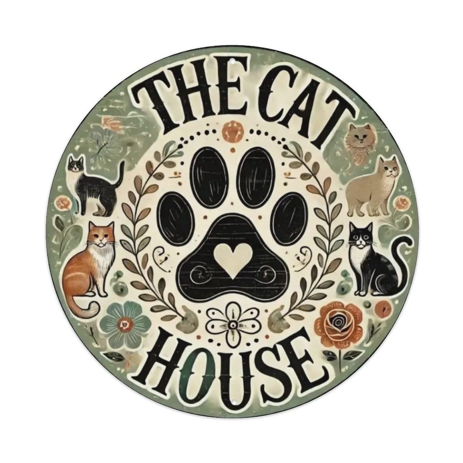 Gentinap Vintage The Cat House Tin Sign Metal Sign Home Bar Garden Wall Decor Metal Poster 8X8 Inch