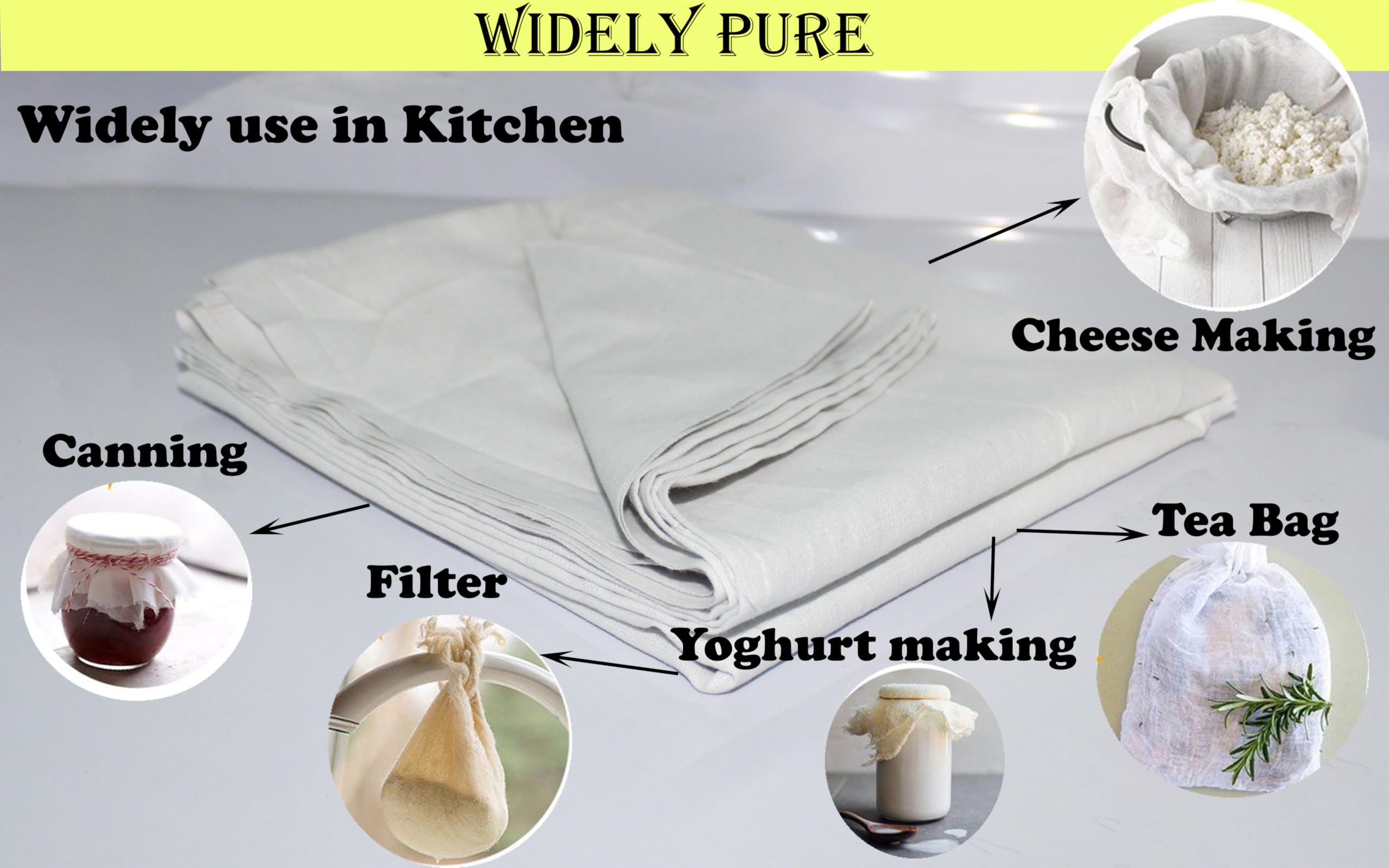 Widely Pure 4x1 Meter Professional Muslin Cotton Strainer or Cheese Cloth Bleached, White Width 36 inch Lenth 4 Meter. 1
