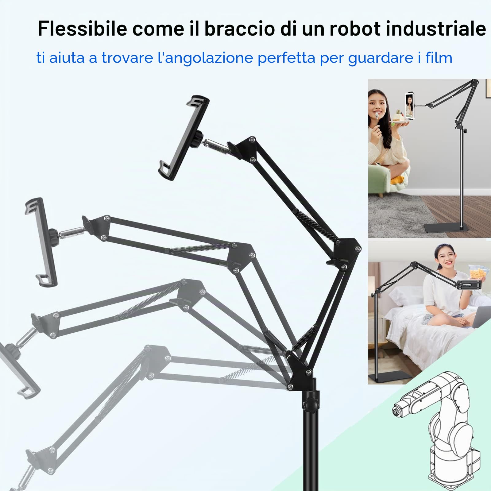 SAMHOUSING Supporto universale per tablet e cellulari da pavimento, girevole 360°, metallo, per iPad, 4,7-12,9 pollici