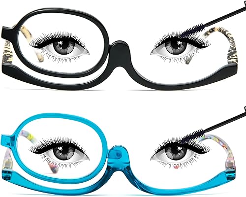 MMOWW 2 pares de anteojos de lectura de maquillaje para mujer, con lupa abatible, para lectores cosméticos
