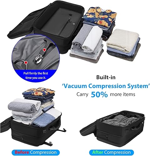 Miniatura 2 de Mochila Airback, mochila de vacío de aire expandible de 70 L para viajes, bolsas de vacío de viaje con bomba, bloqueo TSA, puerto de carga USB,