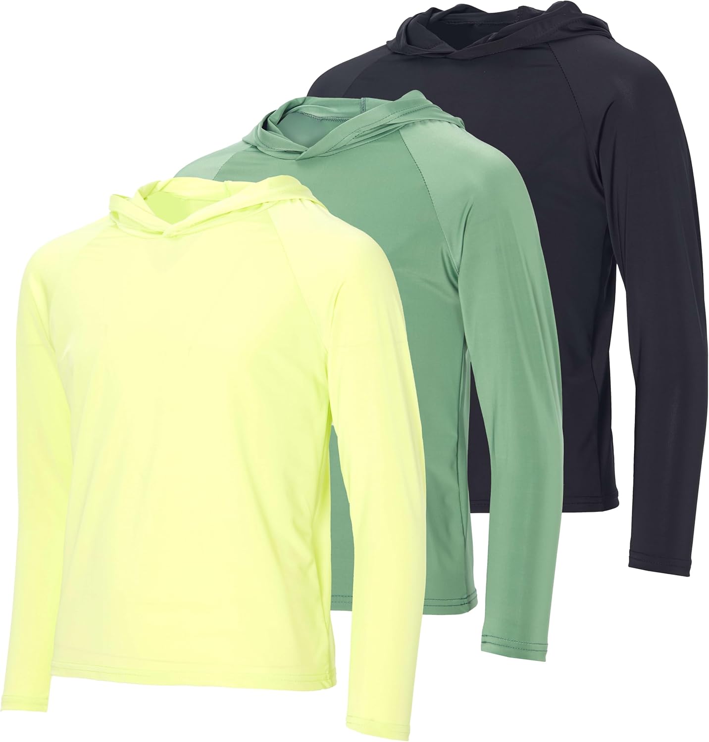 Real Essentials 3 Pack: Boys' Rashguard Long Sleeve Hoodie UV Sun Protection Fishing Swim Shirt for Youth Kids Teens