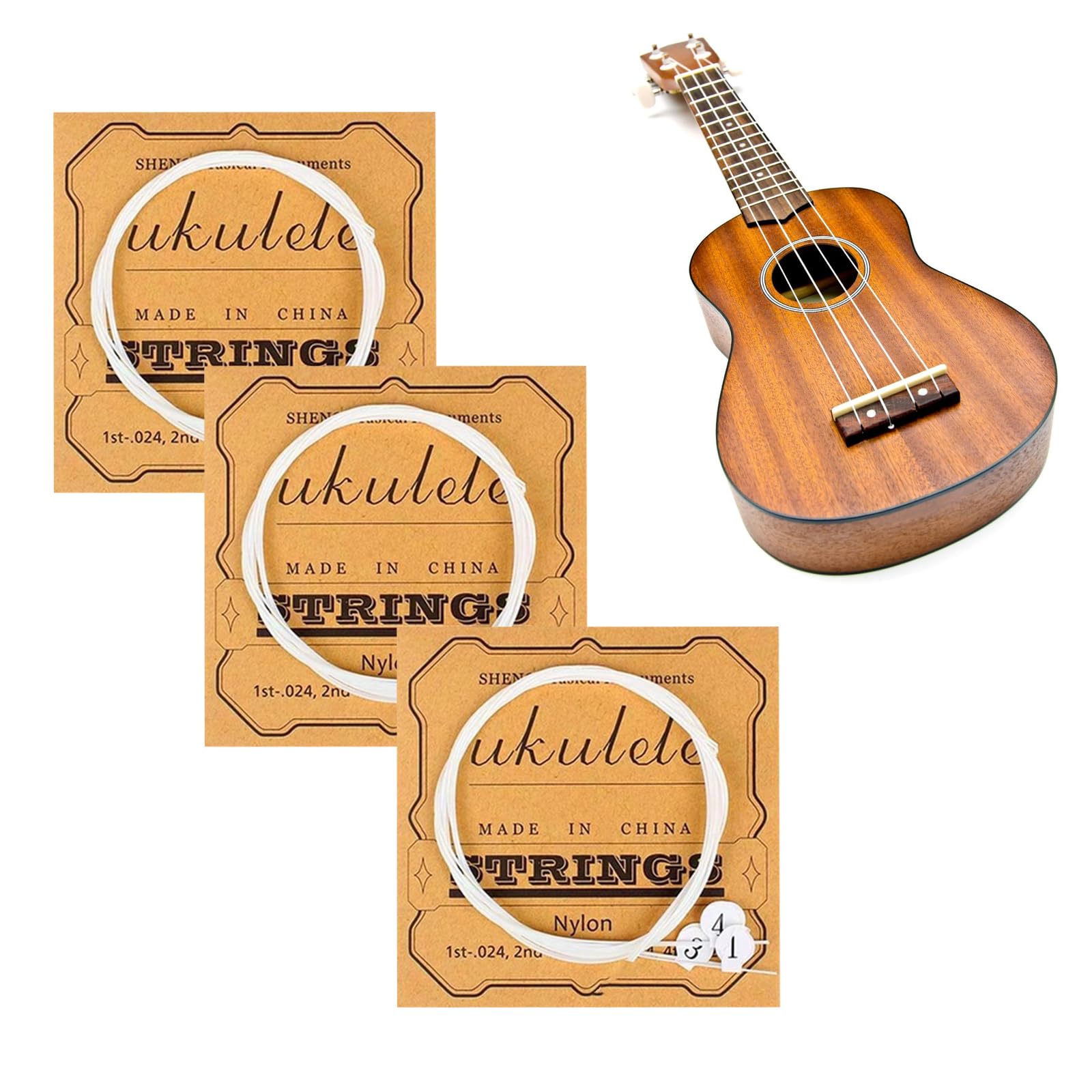 3 piezas Juego de 4 cuerdas de nailon para ukelele, cuerdas de guitarra de nailon, accesorios de instrumentos musicales para ukeleles de 21, 23, 26 pulgadas