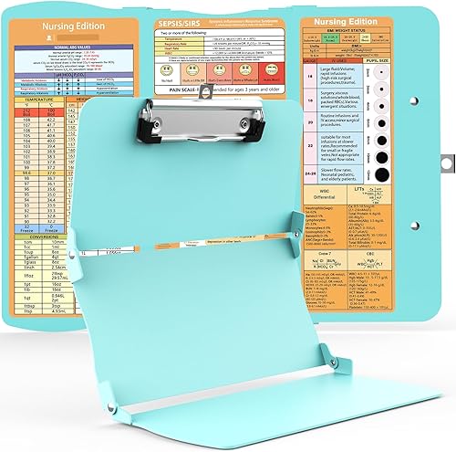 Cooperwin Portapapeles de enfermería triple plegable, 3 capas de aluminio para enfermeras con edición de enfermería, hojas de trucos, tamaño de