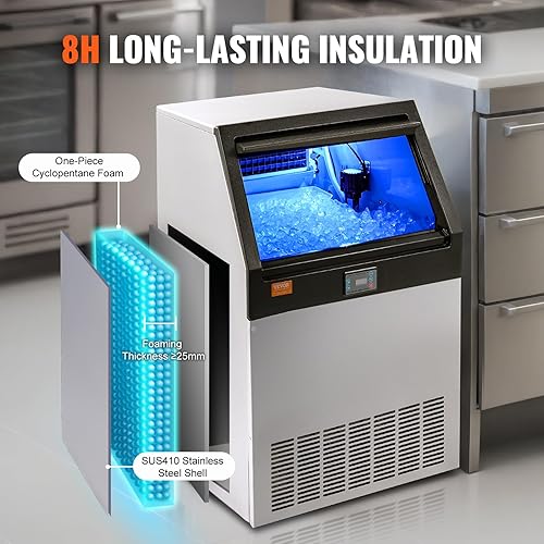 Miniatura 5 de VEVOR Máquina de hielo comercial, 160 libras24 horas, máquina para hacer hielo, 80 cubos de hielo en 12-15 minutos, máquina de hielo independiente