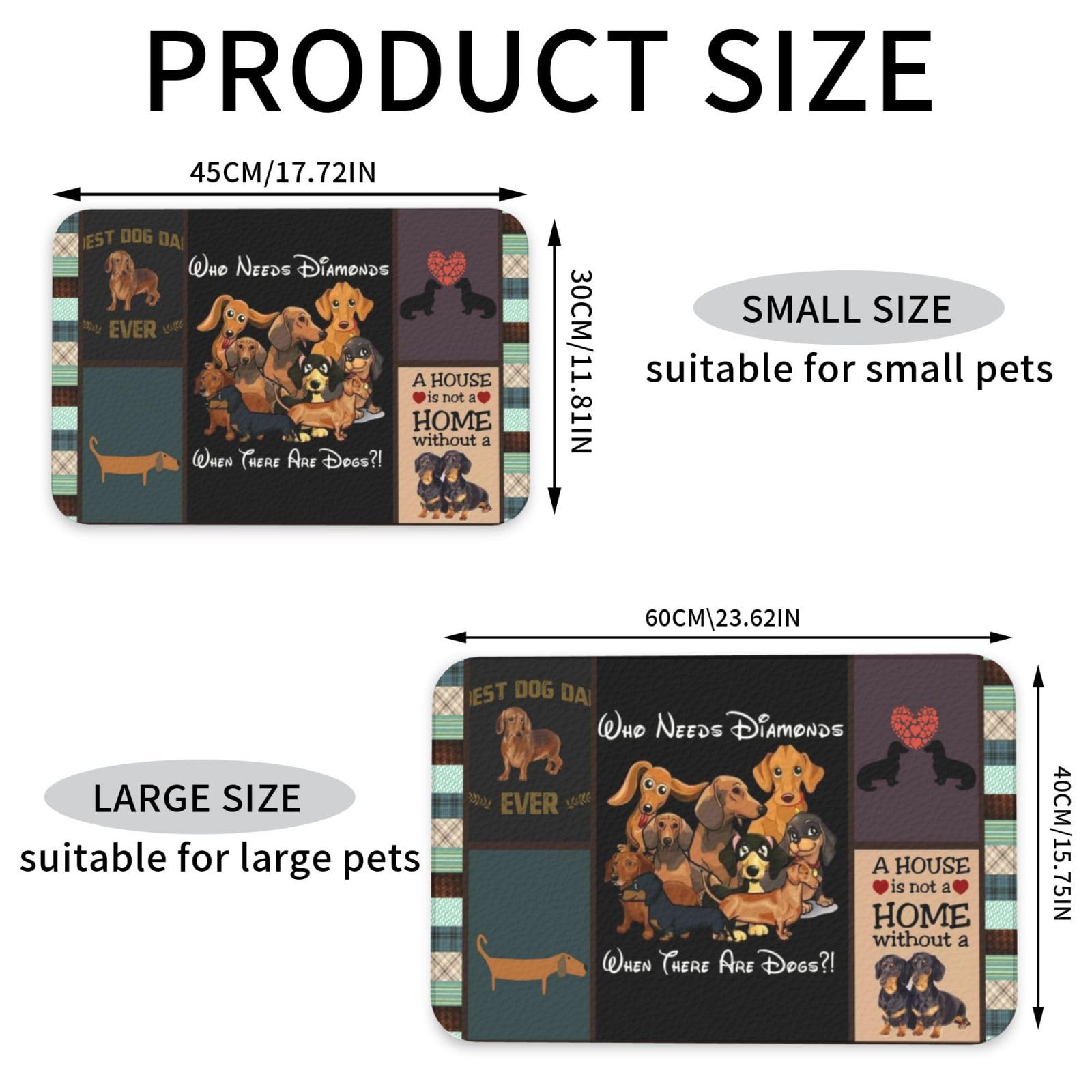 Dachshund Dogs Absorbent Dog Mats for Food and Water Waterproof Pet Bowl Liner Anti-Slip Dog Feeding Mats Quick Dry Pet Placemat to Protect Floors