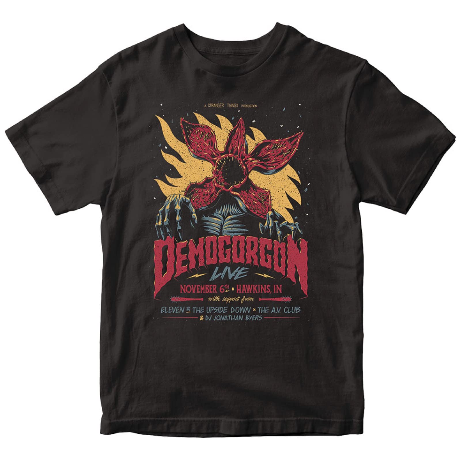 Stranger Things T-Shirt (Demogorgon Head Design) 100% Cotton - Official Merchandise ​ ​ Black