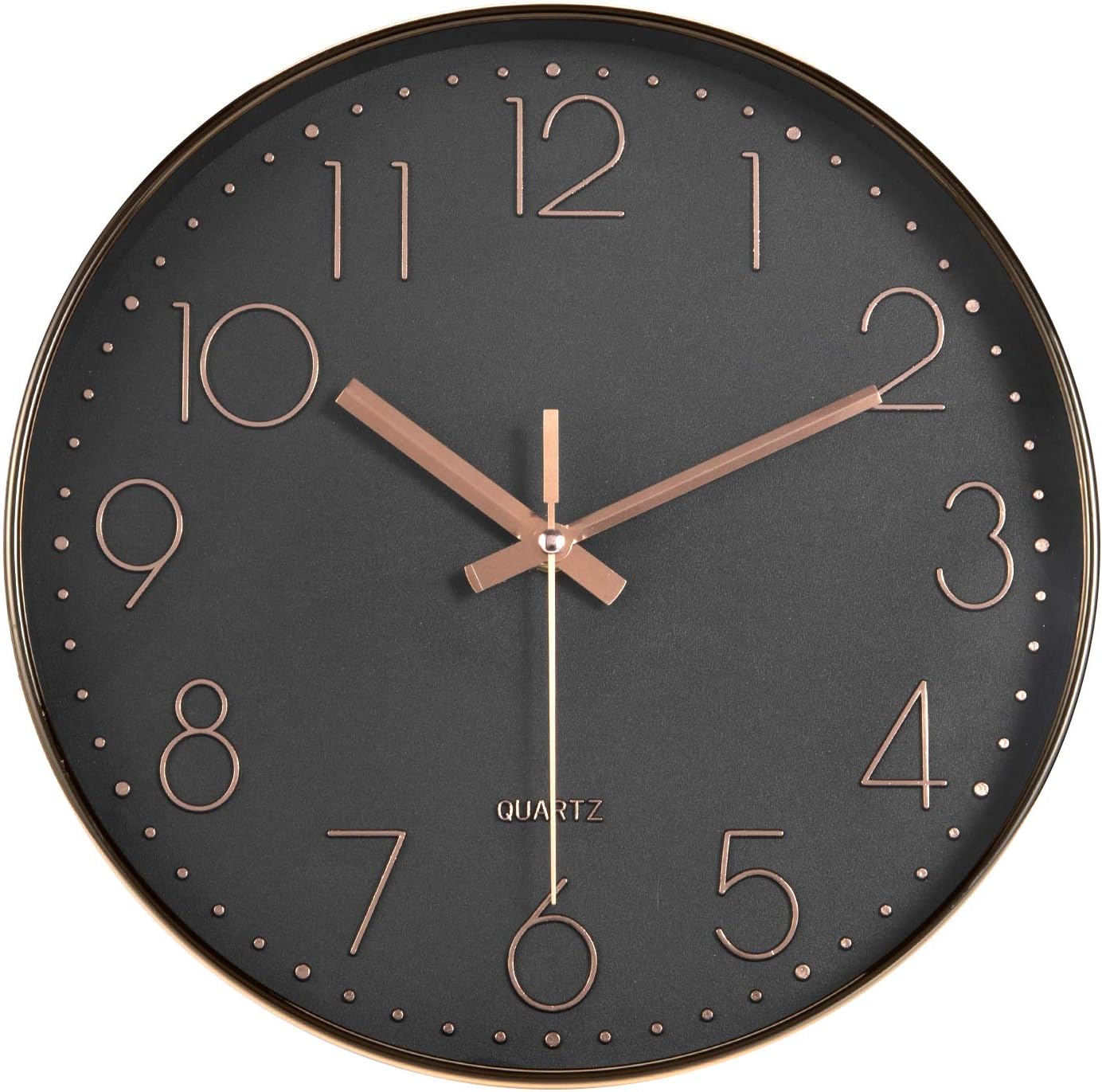 LENRUS 12 Inch Modern Wall Clock, Non Ticking Silent Quartz Battery Operated Round Easy to Read Kitchen Clock For Home/Office/School (Rose Gold+Black)
