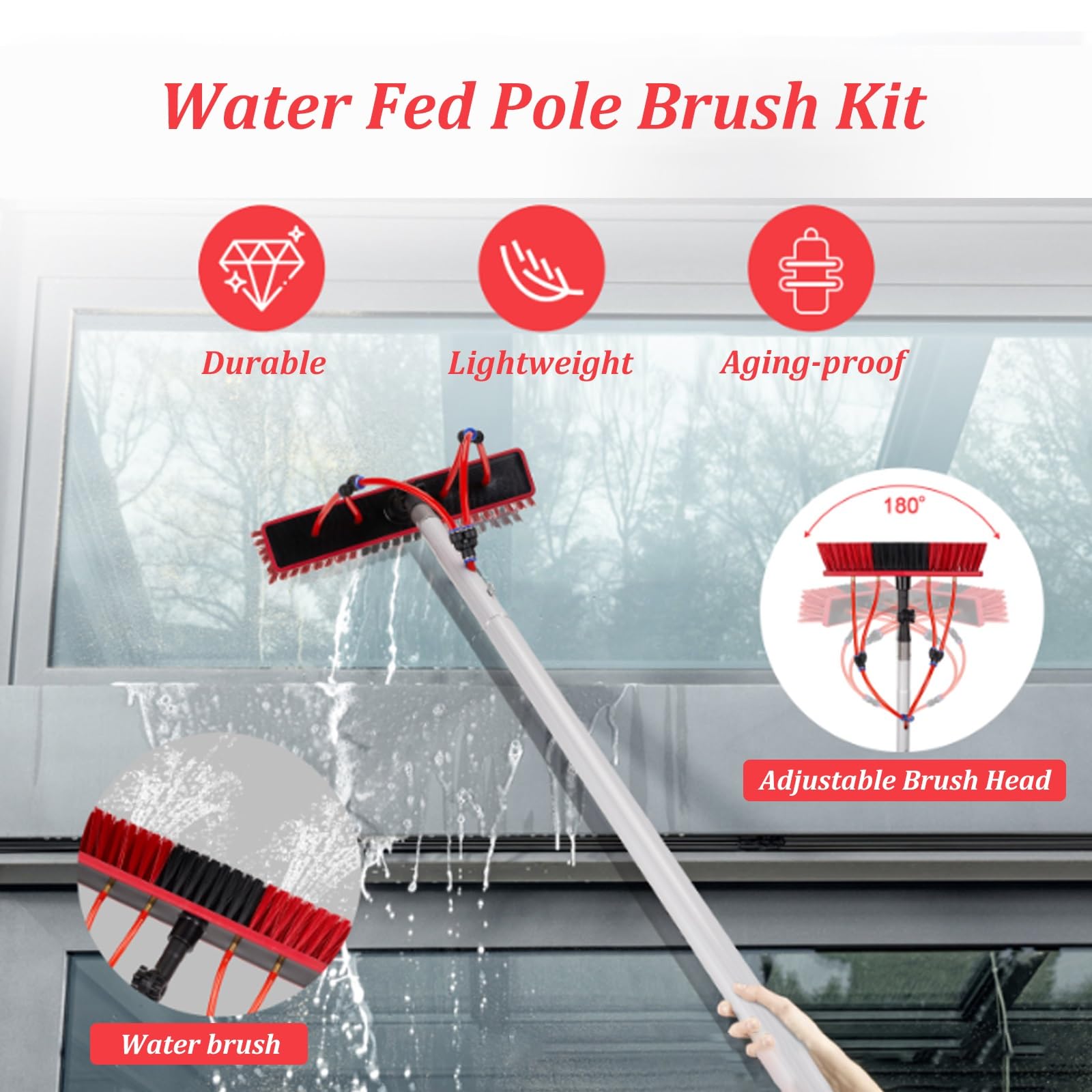Kit de pértiga Extensible Ligera con Suministro de Agua para la Limpieza de Paneles solares. Cepillo telescópico de 8 m para Ventanas, techos y Cristales Exteriores. Herr