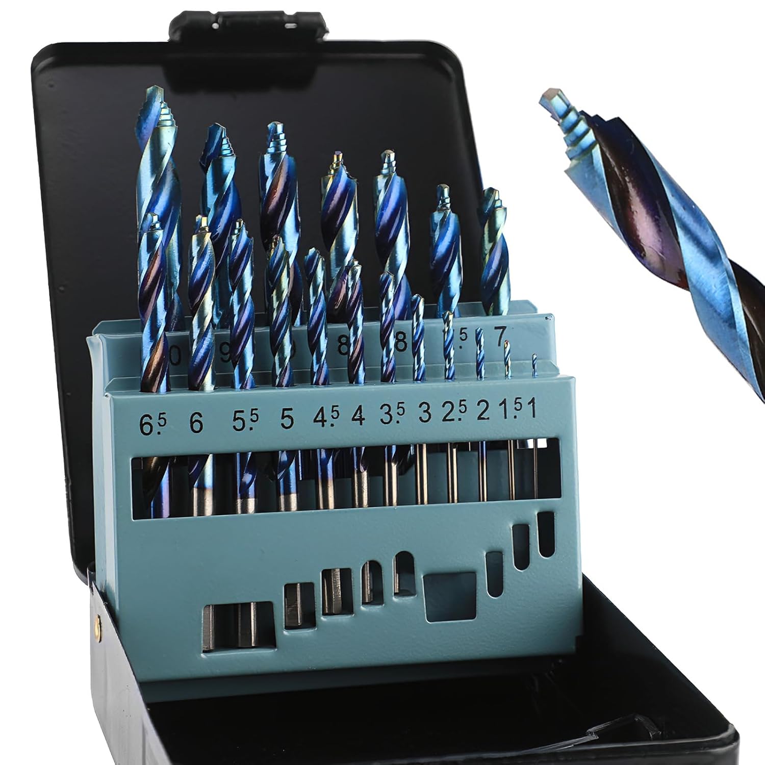 Step Drill Bit Set, 5PCS Four Spiral Flute Step Bits for Metal, 50 Sizes Titanium-Coated HSS Drill Bits with 1/4" Hex Shank for Stainless Steel Aluminum Wood Plastic