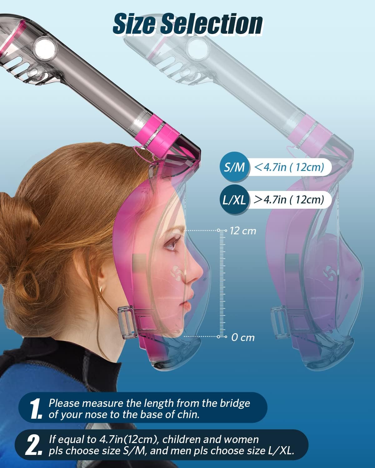 Full Face Snorkel Mask for Adults, Snorkeling Gear with Camera Mount, 180 Degree Panoramic View Snorkel Set Anti-Fog Anti-Leak