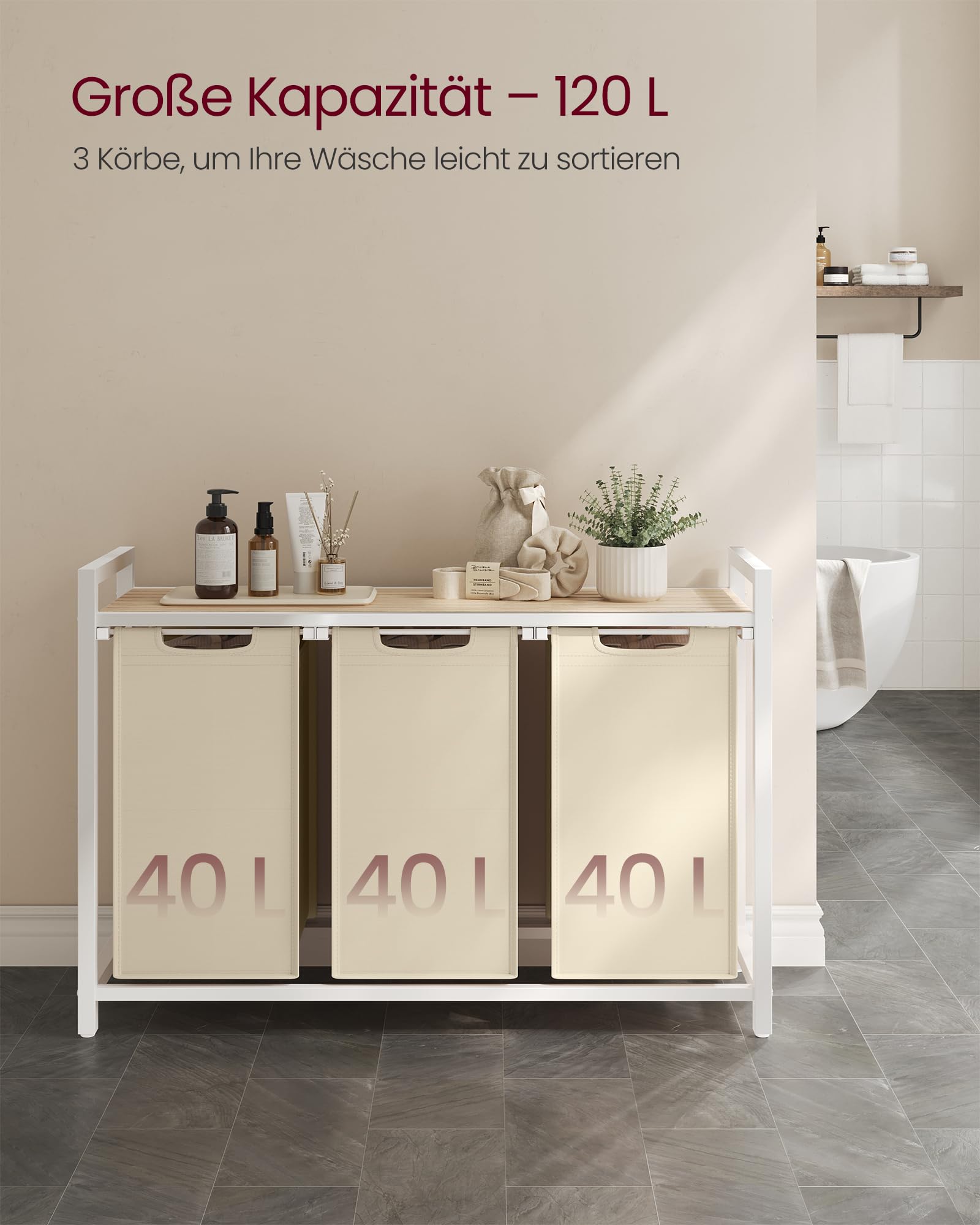 Vasagle Wäschekorb 3 Fächer 120 L – Bild 3