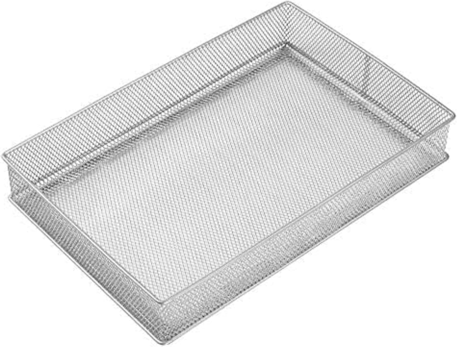 YBM HOME Silver Mesh Drawer Organizer and Storage for Kitchen Drawers, Serves as School Supply Holder, Office Desktop Organizer Basket, Makeup and Craft Supplies Organization, (1 Unit, 8x12x2 Inch)