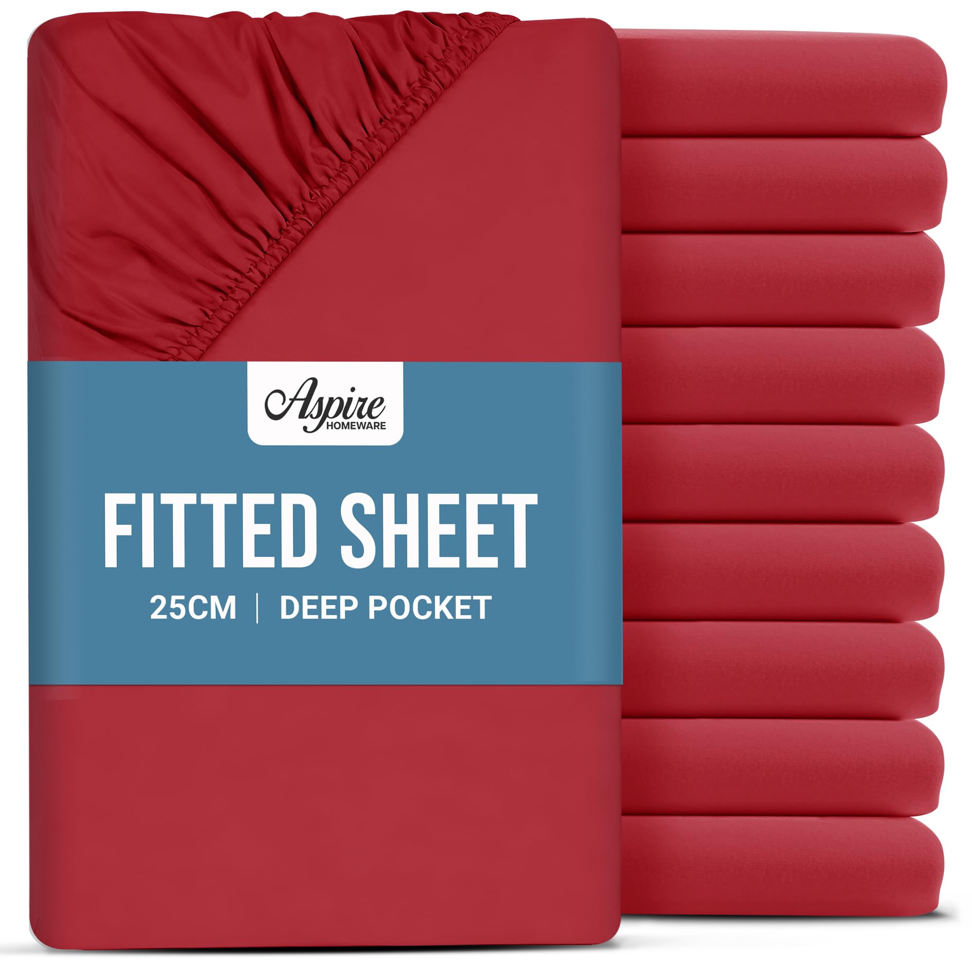 Aspire Homeware Super King Fitted Sheet 10 Pack - 25 cm Deep Hotel Quality (Red) Bed Sheets - Soft & Breathable Superking Fitted Sheet - Anti-Wrinkle Easy Care Fitted Sheets โ image 1