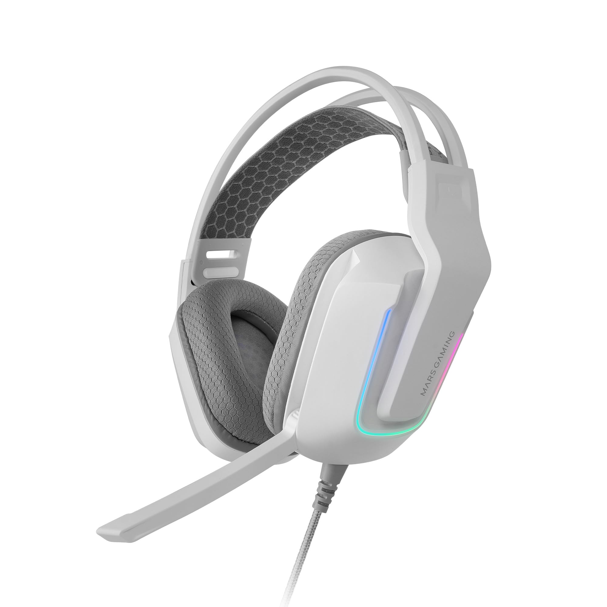 Mars Gaming MH-STRIKE, Auriculares Gaming FRGB Rainbow, Diseño Ergonómico, Drivers Neodimio 50mm, Micrófono Plegable, Controles Integrados, Almohadillas Air, Diadema Ajustable, Multiplataforma, Blanco