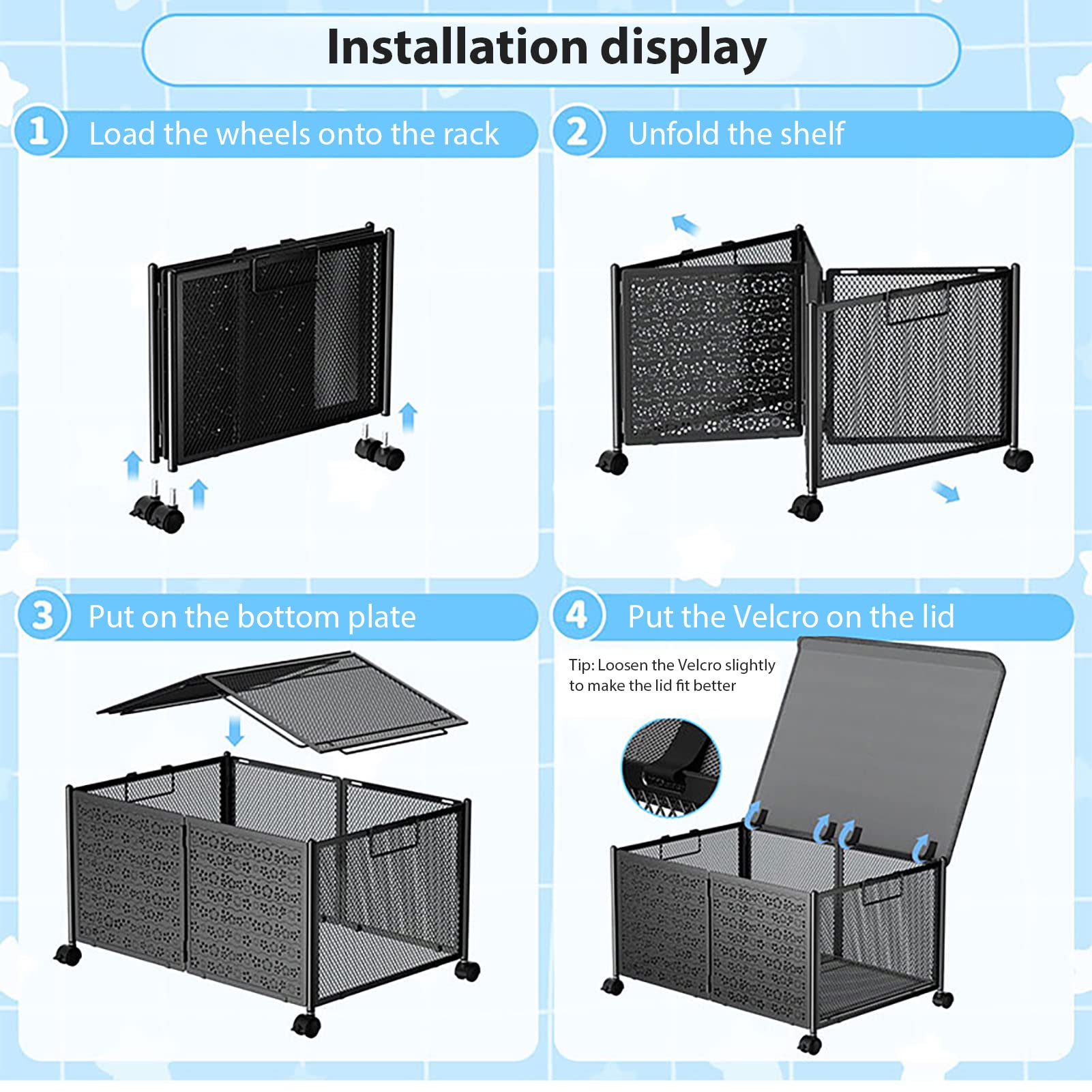 Caja de Almacenamiento de Juguetes con Ruedas y Tapas, Baúl de Juguetes Plegable de Metal Resistente para Almacenamiento de Animales de Peluche, Cesta de Almacenamiento de