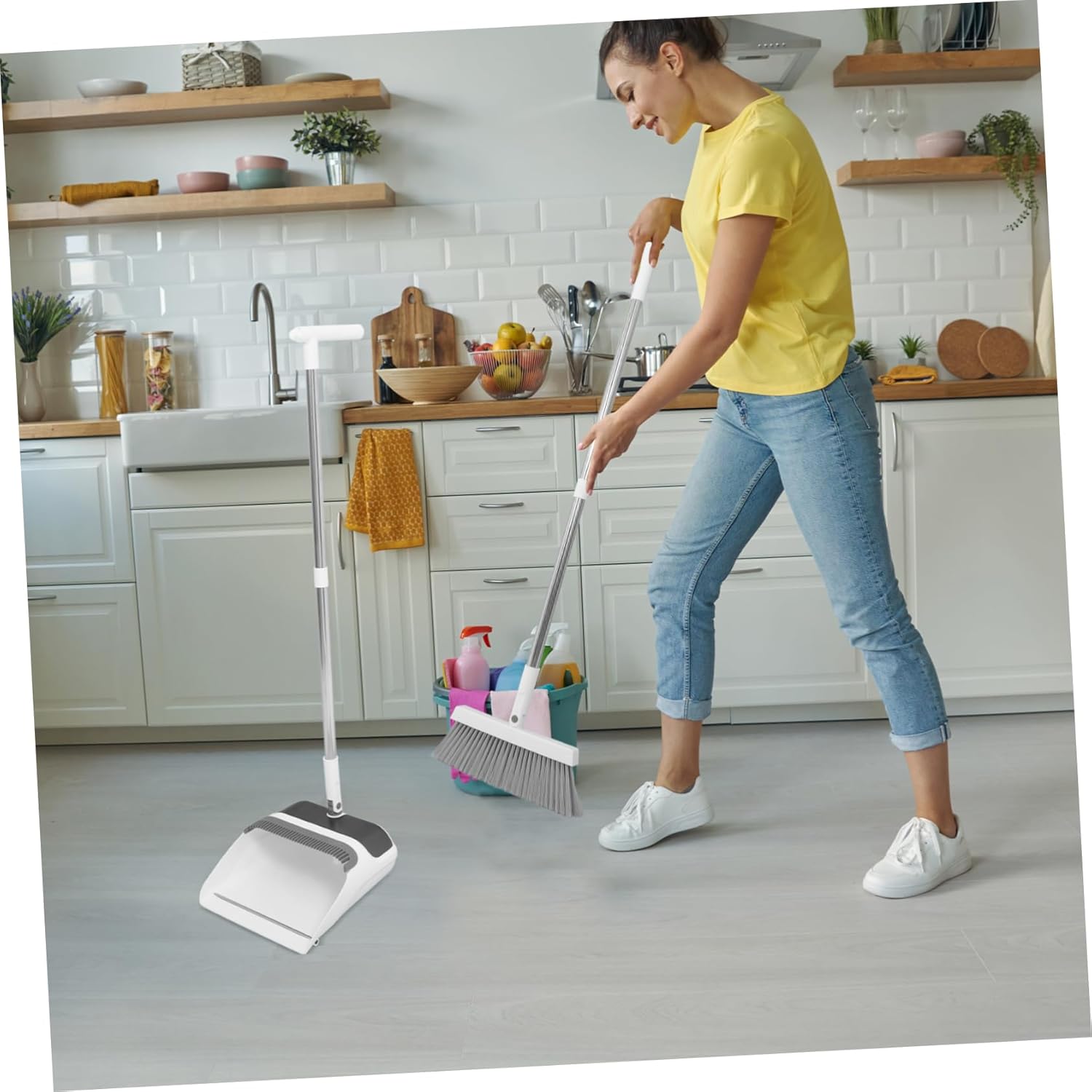 1set Handle Dustpan and Broom Set Household Cleaning Tool Kit for Soft Bristles for Efficient Floor Cleaning and Trash Collection and Convenient Design
