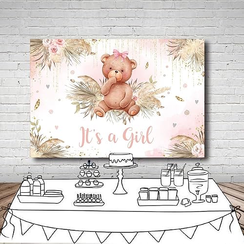 Miniatura 4 de MEHOFOND Telón de fondo bohemio para baby shower de niña, decoración de fiesta de baby shower, decoración bohemia de pampas Gass It's a Girl Baby