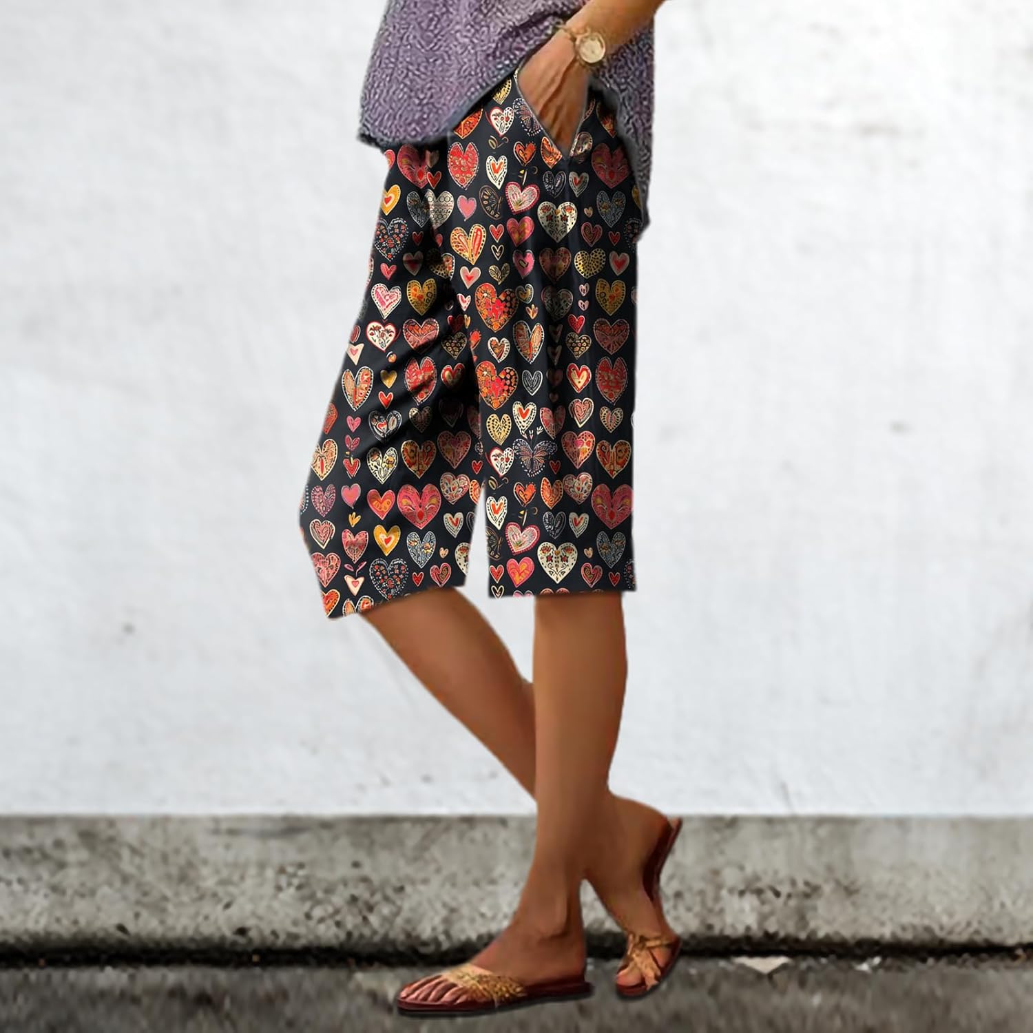 Shorts for Women 2025 Dressy Casual Knee Length Printed Vintage Boho Summer Trendy Breathable Lightweigh Pants - Image 2