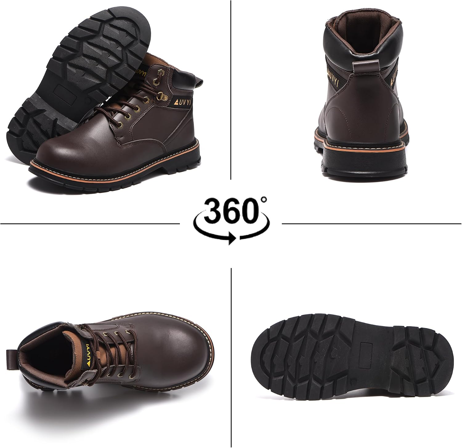 AUVYI Waterproof Work Boots For Men - Steel Toe Boots Comfortable Wide Toe Leather Safety Shoes, Anti-Slip, Oil & Puncture Resistant for Industrial & Construction