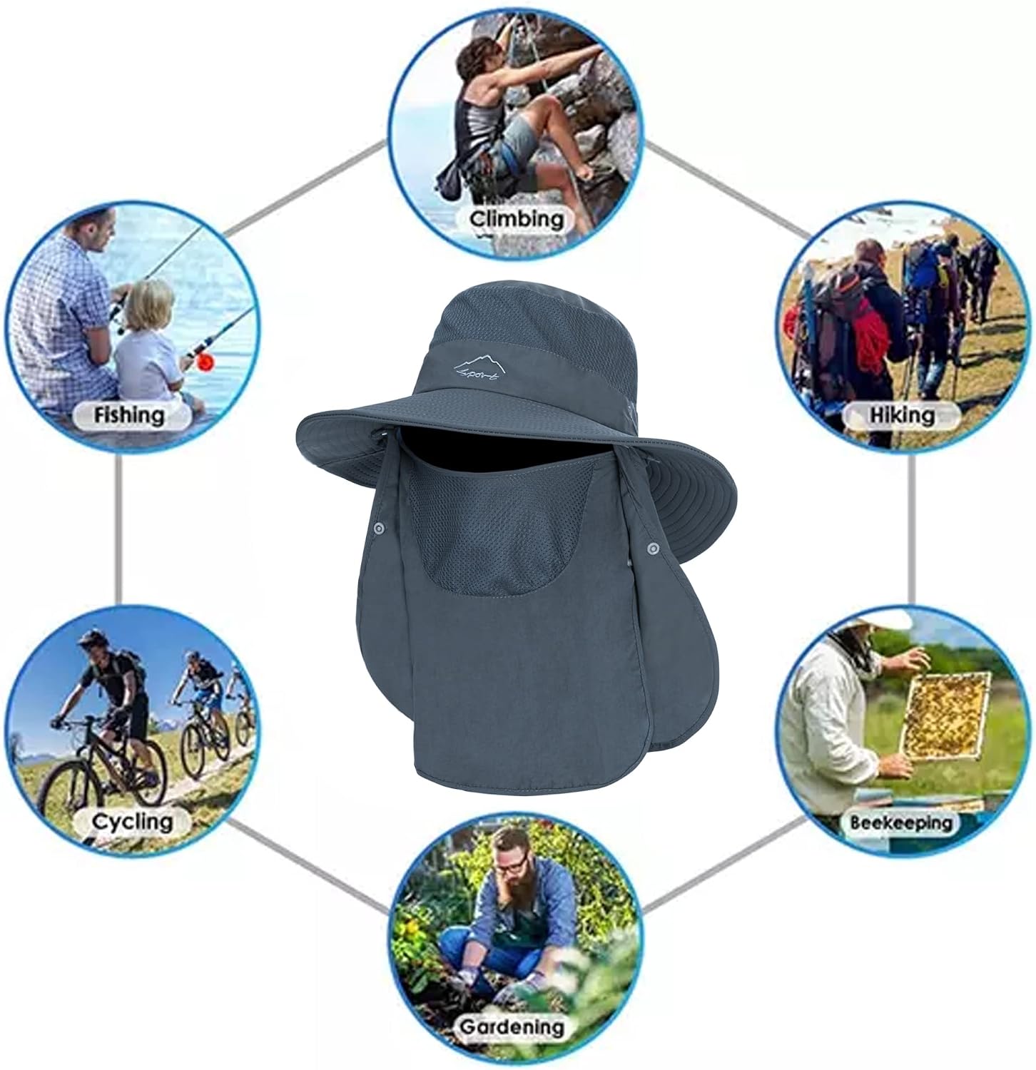 Fishing Hat for Men, Outdoor 3 in 1 Sun Hat Summer Safari Boonie Cap