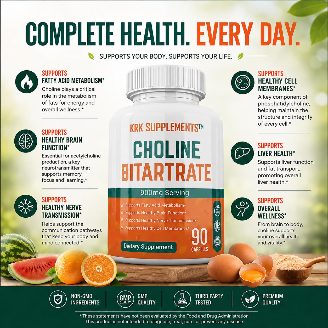 2 Bottles Choline Bitartrate 900mg Per Serving 180 Total Capsules KRK Supplements — Amazon image 3