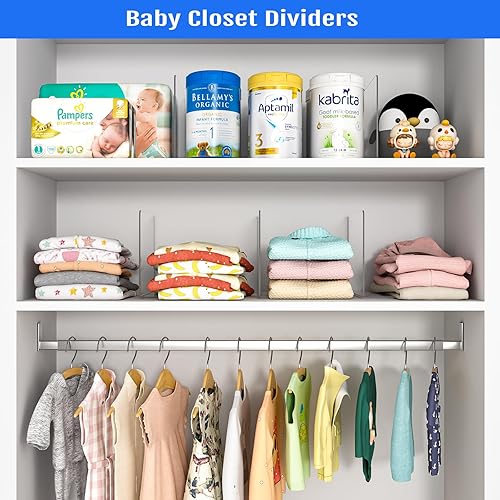 Vista 9 de OKPOW Organizador de armario divisores de estantes, 7.5 pulgadas de alto x 11.8 pulgadas de profundidad, acrílico transparente, resistente, separado