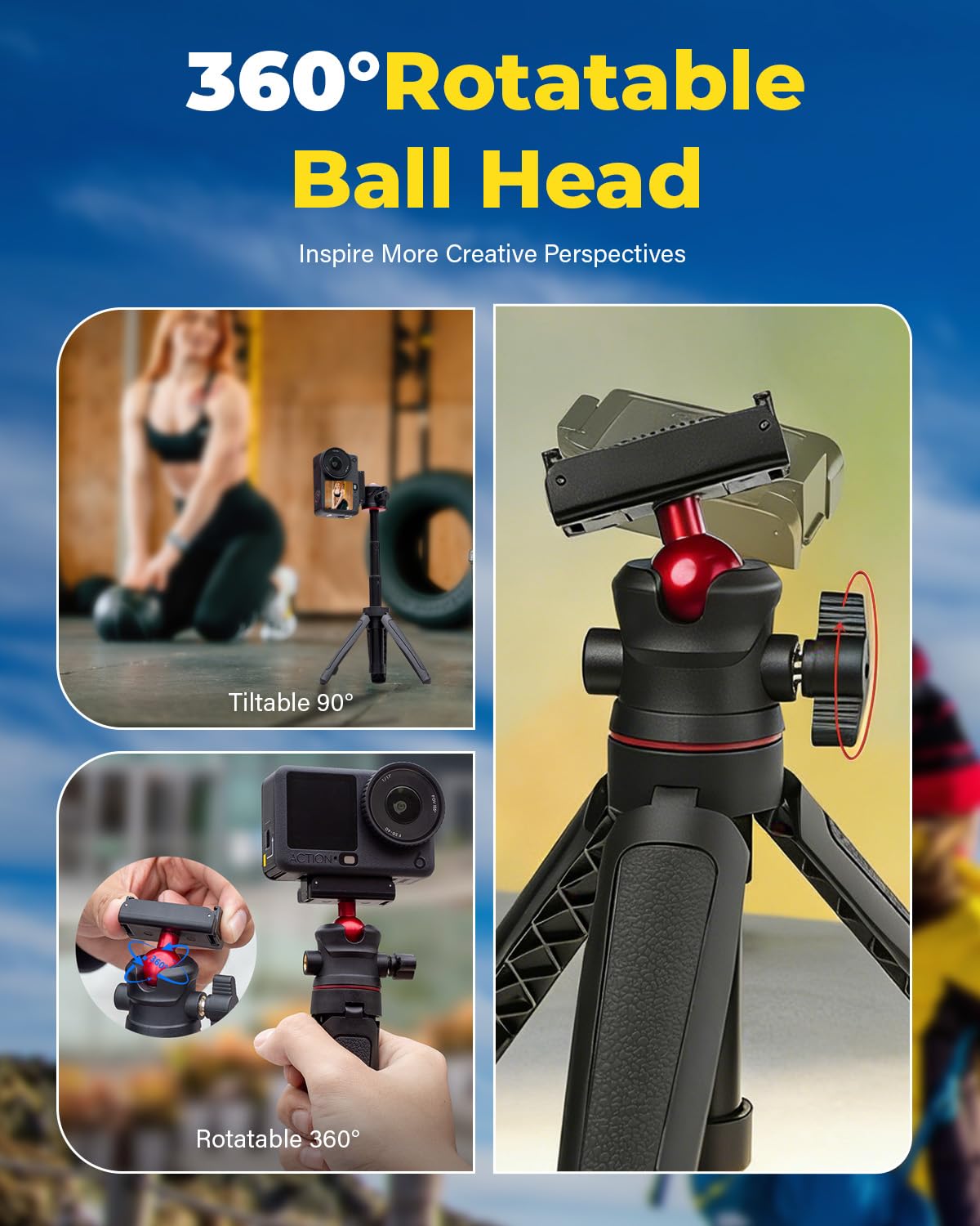 Trípode de palo selfie para DJI Osmo Nano/Action 6, 27,5 cm extensible selfie monopod, cierre rápido magnético, palo selfie con cabeza de bola de 360°, soporte de vlogging/accesorios — view 7