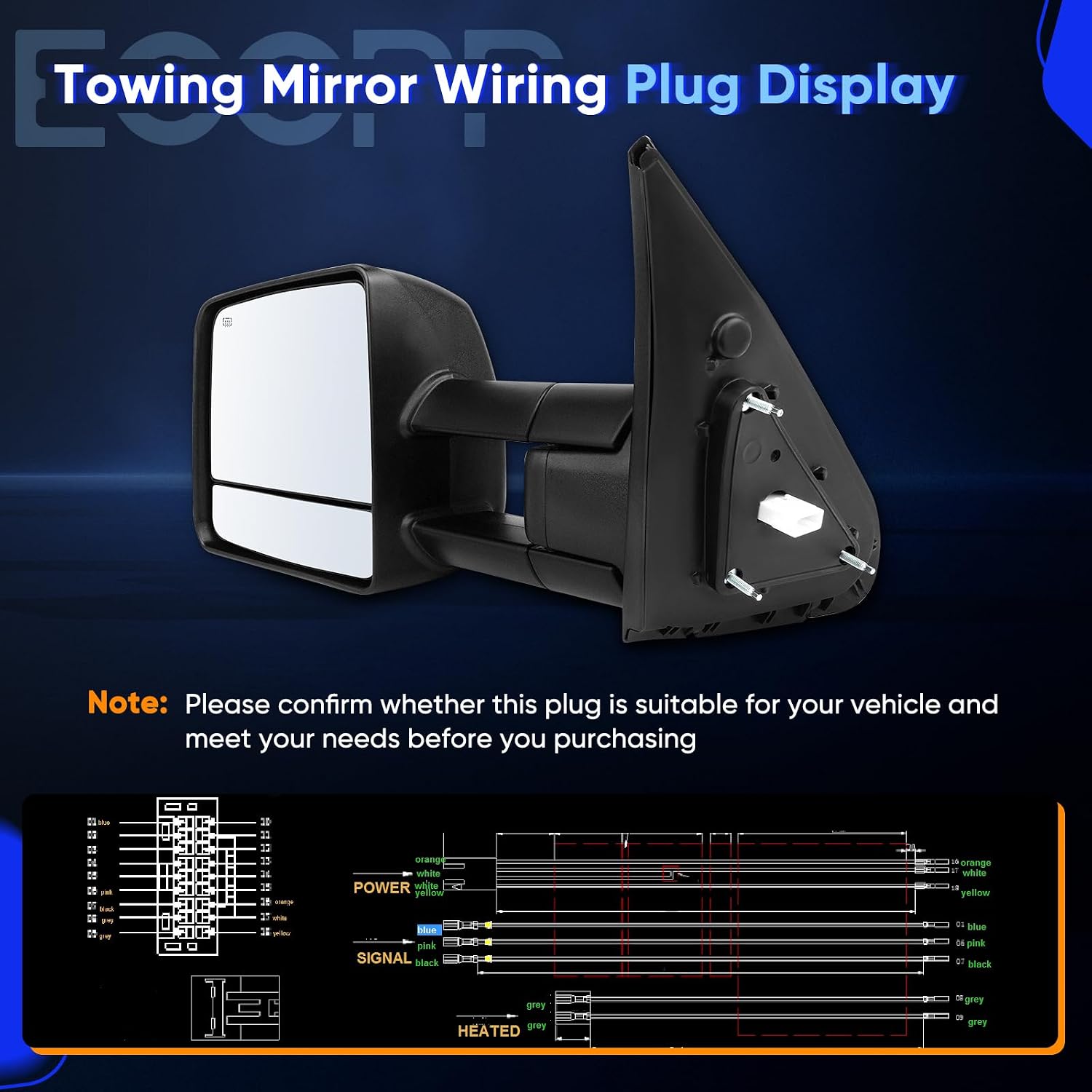 ECCPP Towing Mirrors For 07-14 For Toyota For Tundra Pickup Truck Power Towing Heat Signal Side Mirrors Pair