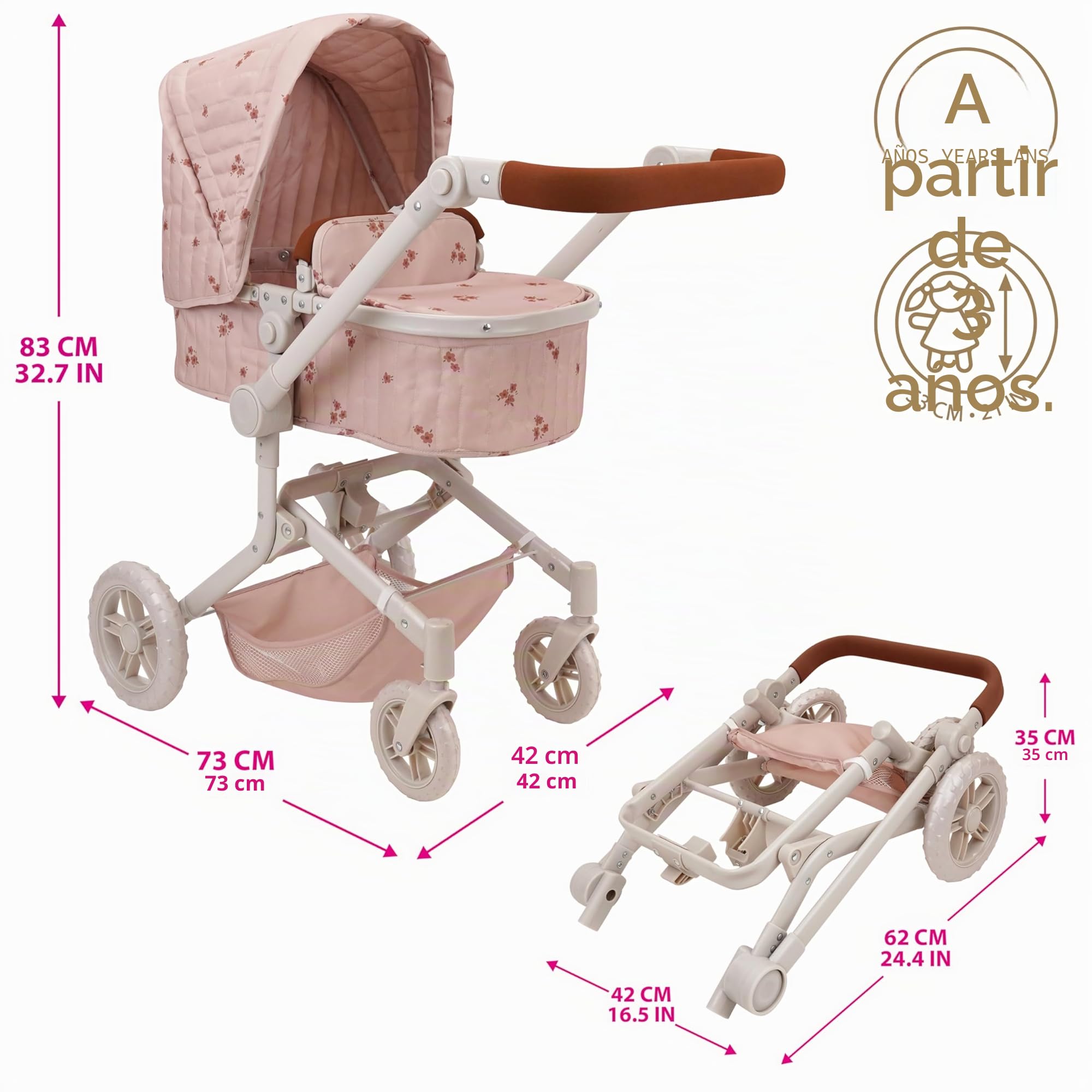 509 Crew City Park - Cochecito de muñecas de 19 piezas y juego multijuego, silla de paseo, trona, gimnasio, bolsa de pañales, 15 accesorios, 53 cm, para niños a partir de 3