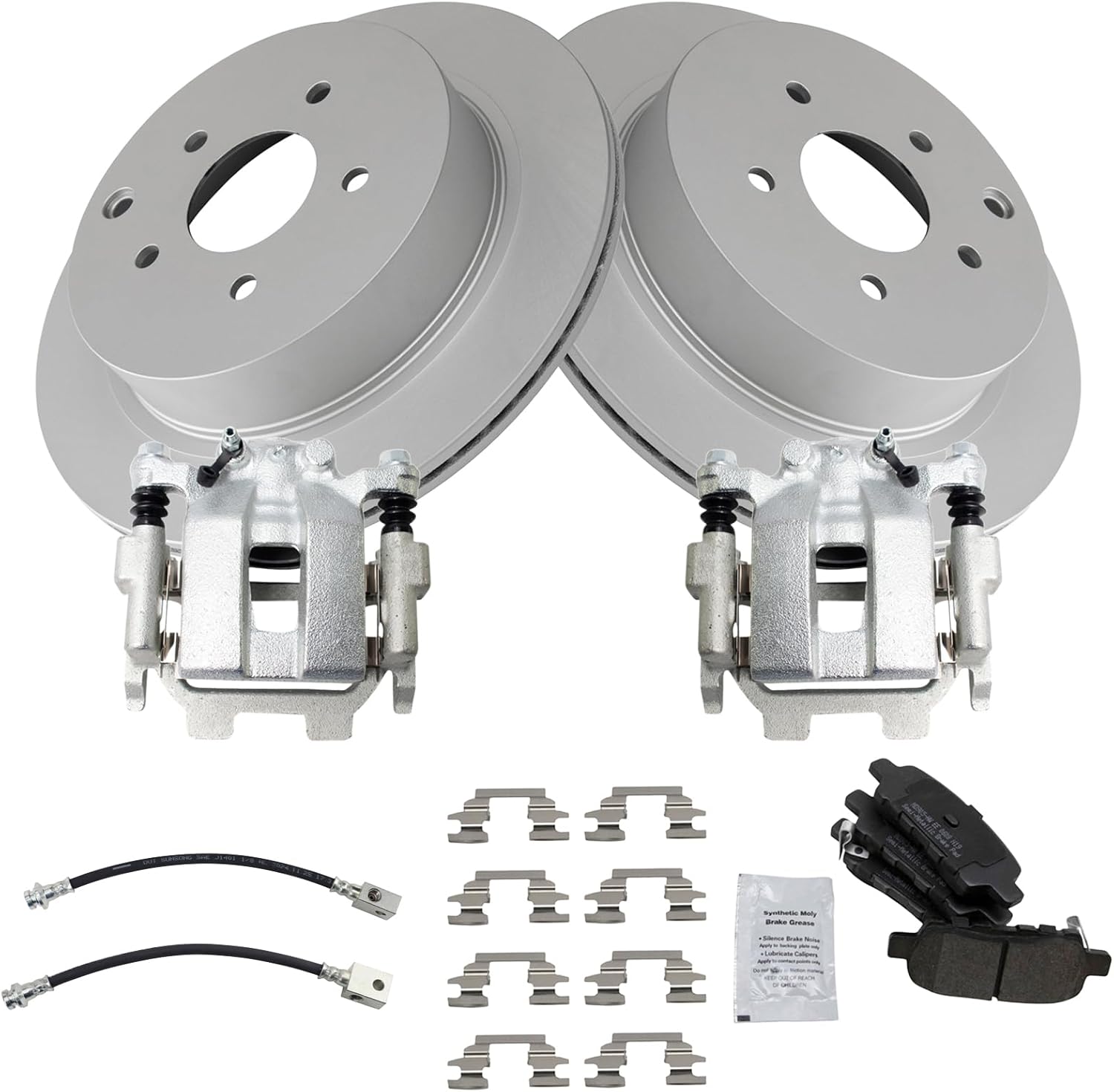 TRQ Rear Brake Pad & Rotor Kit Semi-Metallic Premium G-Coated Compatible with 2018 INFINITI Q70