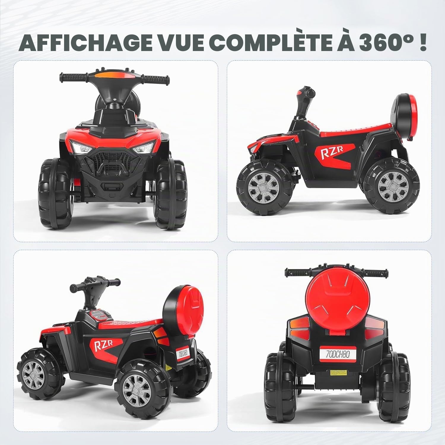 Quad électrique Enfant 6V, Voiture électrique Enfants 2 Moteurs 2 Vitesses 3-6 km/h, phares LED, klaxon, pour Enfant de 1 à 3Ans,avec Compartiment de Rangement