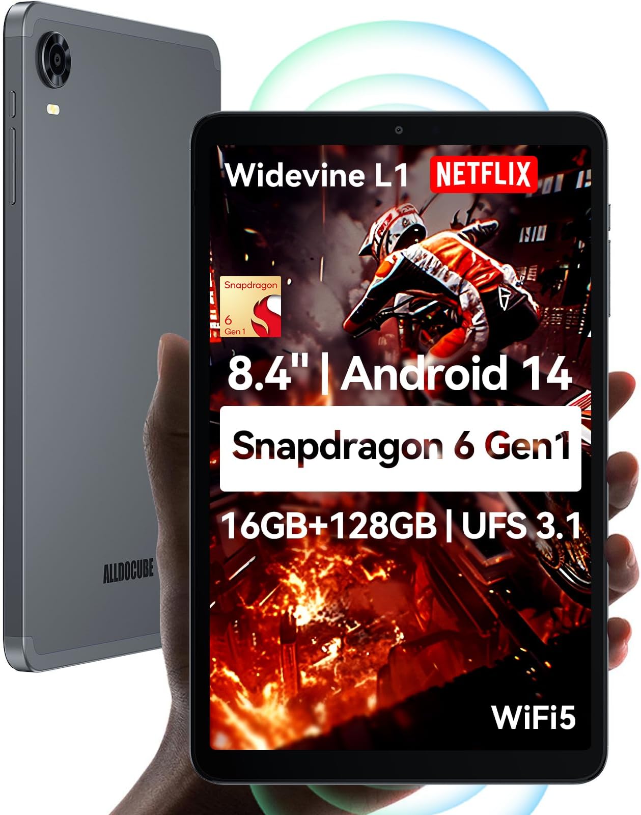 ALLDOCUBE iPlay 60 Mini Turbo 8.4" Tablet, Snapdragon Octa-Core CPU 4K Video Decoding 1920 * 1200 FHD, Android 14 Tablet, 6050mAh, Widevine L1, Dual Speakers, 16GB+128GB+1TB, 5MP/13MP, Dual Wi-Fi