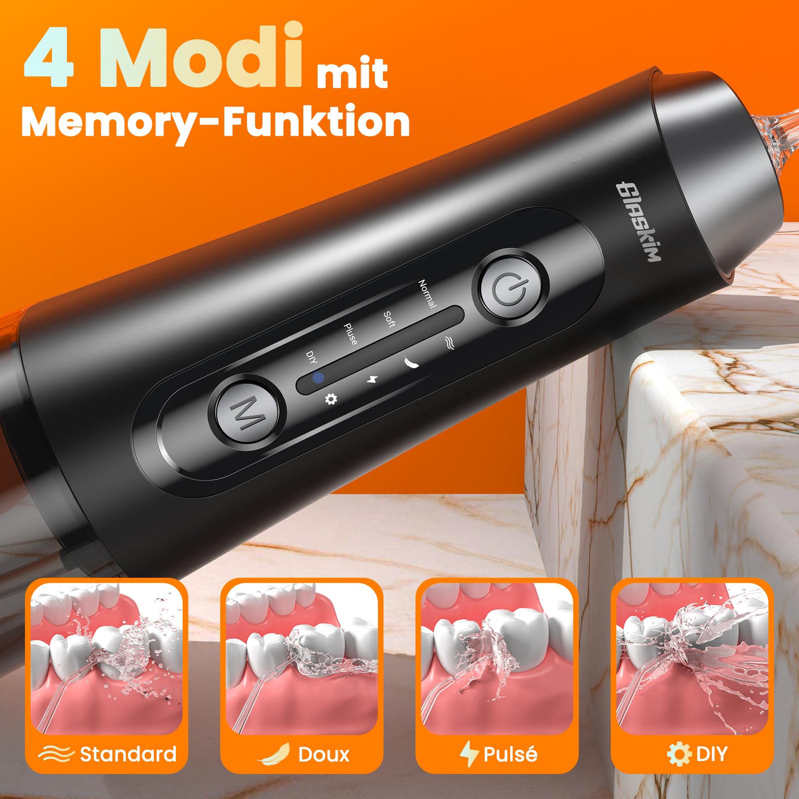 Jet Dentaire Hydropulseur Professionnel - 4 Modes de Nettoyage, Réservoir 320ML Grande Capacité, 8 Buses Interchangeables, USB Charge Rapide, IPX7 Étanche, Portable pour Maison & Voyage,Noir