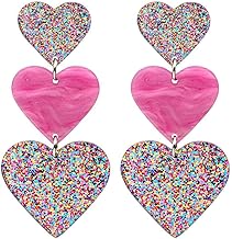 Love Heart Dangle Earrings for Women,Acrylic Colored Peach Earrings, Sparkling Temperament Love Earrings, Women's Valentine's Day Peach Jewelry, Jewelry Gifts