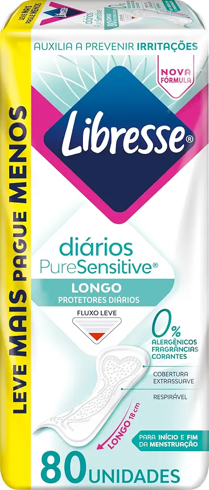 Libresse Pure e Sensitive, Protetor Diário Longo 80 unidades
