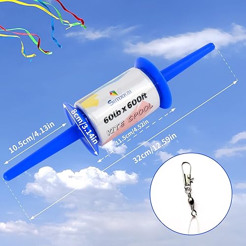 Miniatura 22 de Simxkai Bobina, línea de cometa trenzada (2 y 3 y 4 unidades) - 600 pies cada kit Paquete de 2 (azul amarillo)