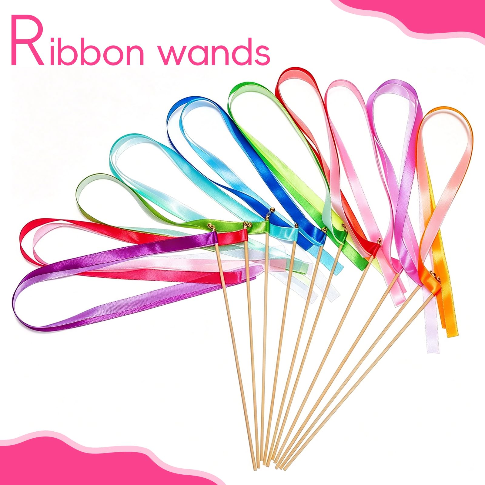 HEALLILY 50 Stück Regenbogen-Tanzbänder, gemischte Farben, rhythmische Gymnastik, Tanzstäbe, Feenstäbe, Glasfaserstäbe mit Stäben für Hochzeit, Party, Gastgeschenk, Gymnastik, Goodie Bag Stuffers