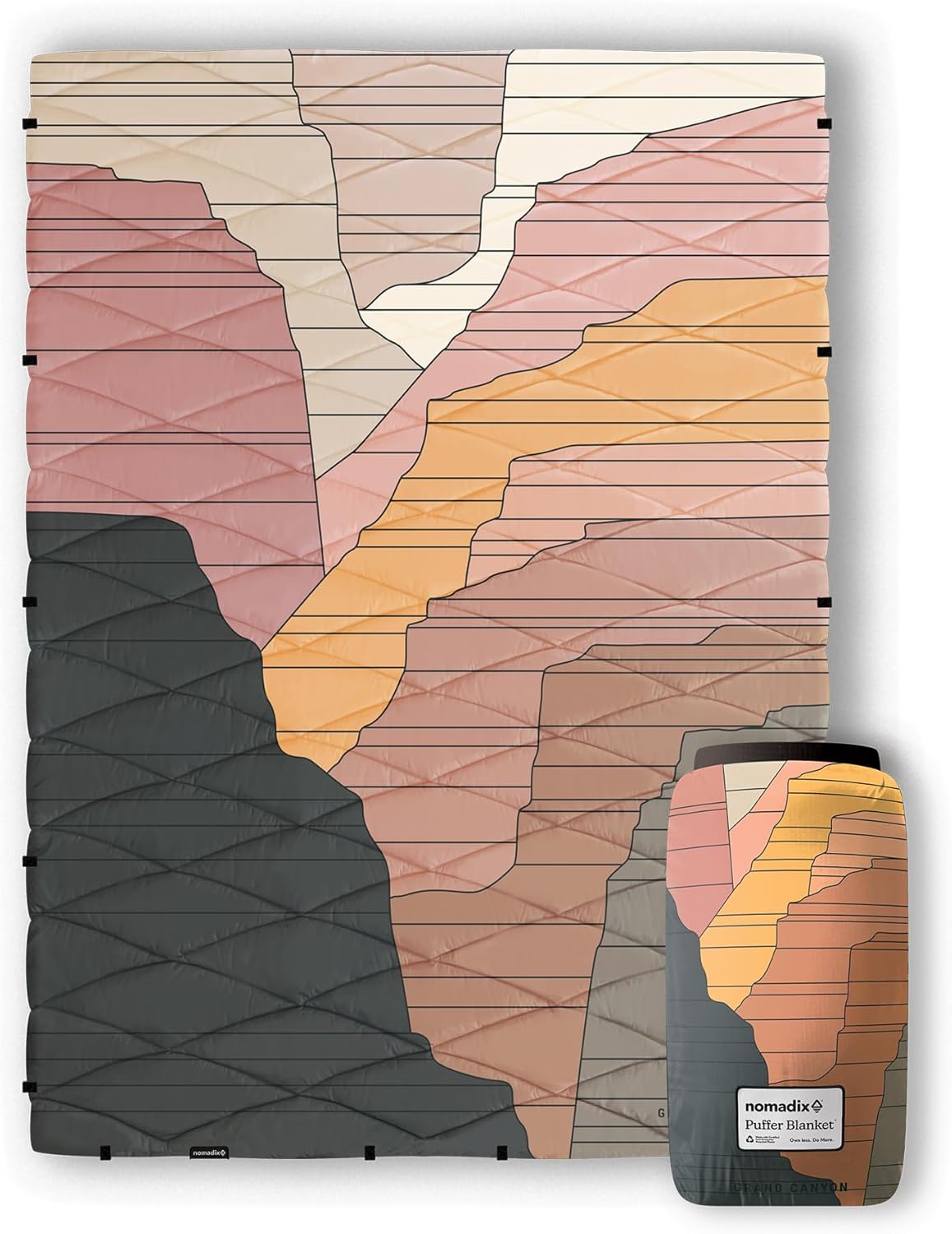 Nomadix Grand Canyon Puffer Blanket – Water-Resistant, Eco-Friendly Insulated Blanket with Snaps for Camping, Beach, and Travel, Made from Recycled Materials