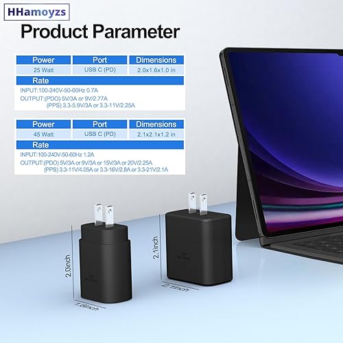 Miniatura 2 de Paquete de 2 cargadores USB C súper rápidos de 45 W + 25 W para Samsung Galaxy S22 S23 Ultra, cable de carga rápida Samsung (cable de carga de 5