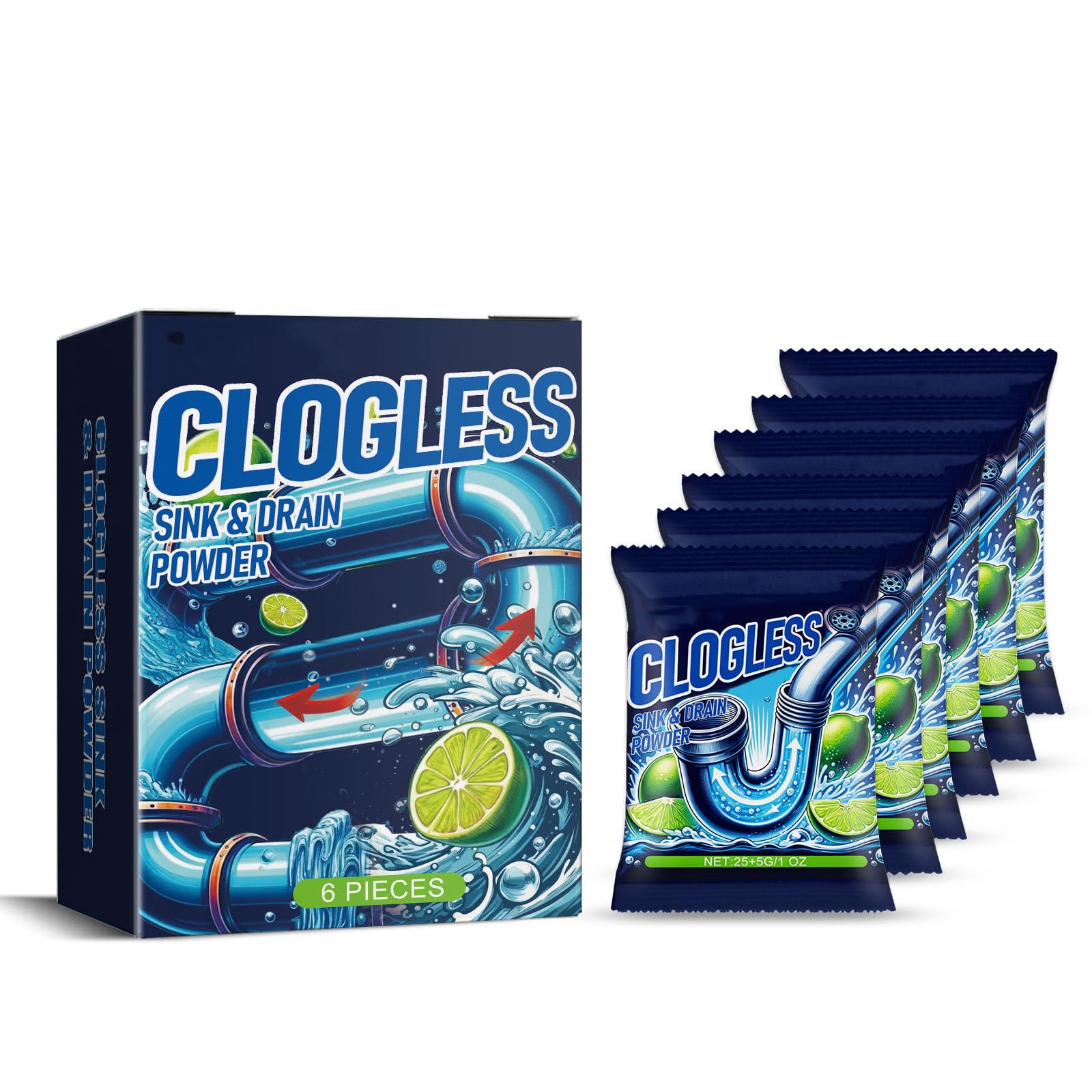 Azonee6 pcs Drain Clog Remover, Quickly Removing Drain Clog Dissolver Cleaner, Multi-Purpose Hair Clog Remover for Copper and Household Pipes, Kitchens, Toilets