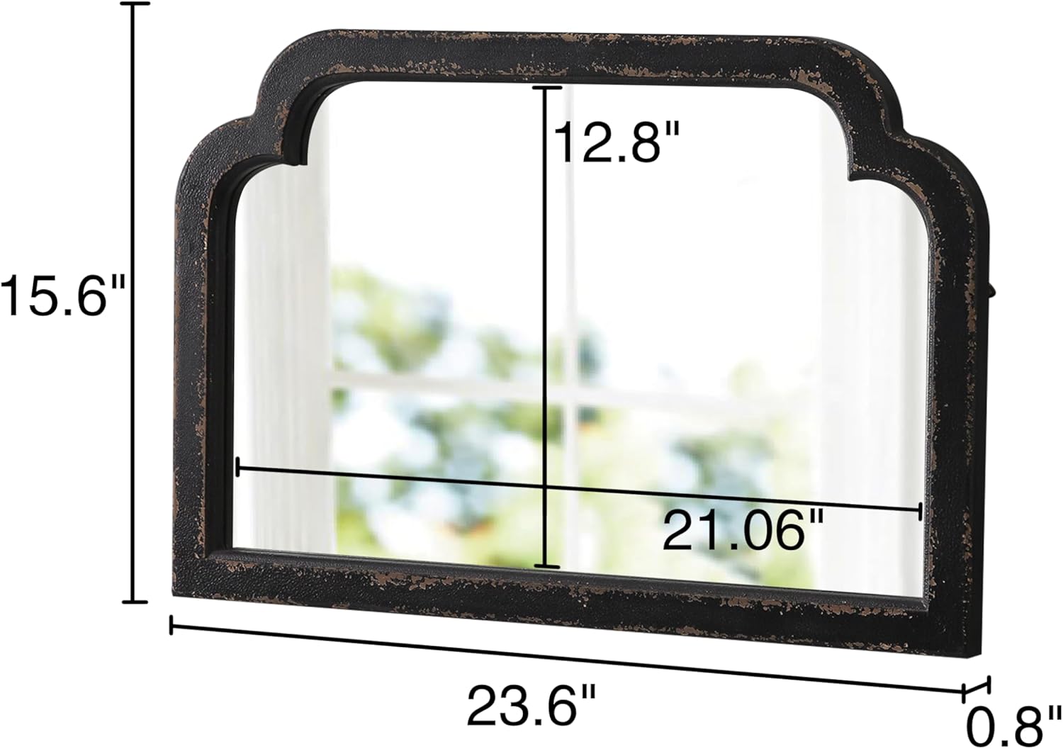 Rustic Black Arched Mirror for Entryway 16 X 24 Inch, Hanging Distressed Black Vintage Mirrors for Wall Decor, Wood Framed Scalloped Decorative Farmhouse Mirrors for Bedroom Bathroom Mantle