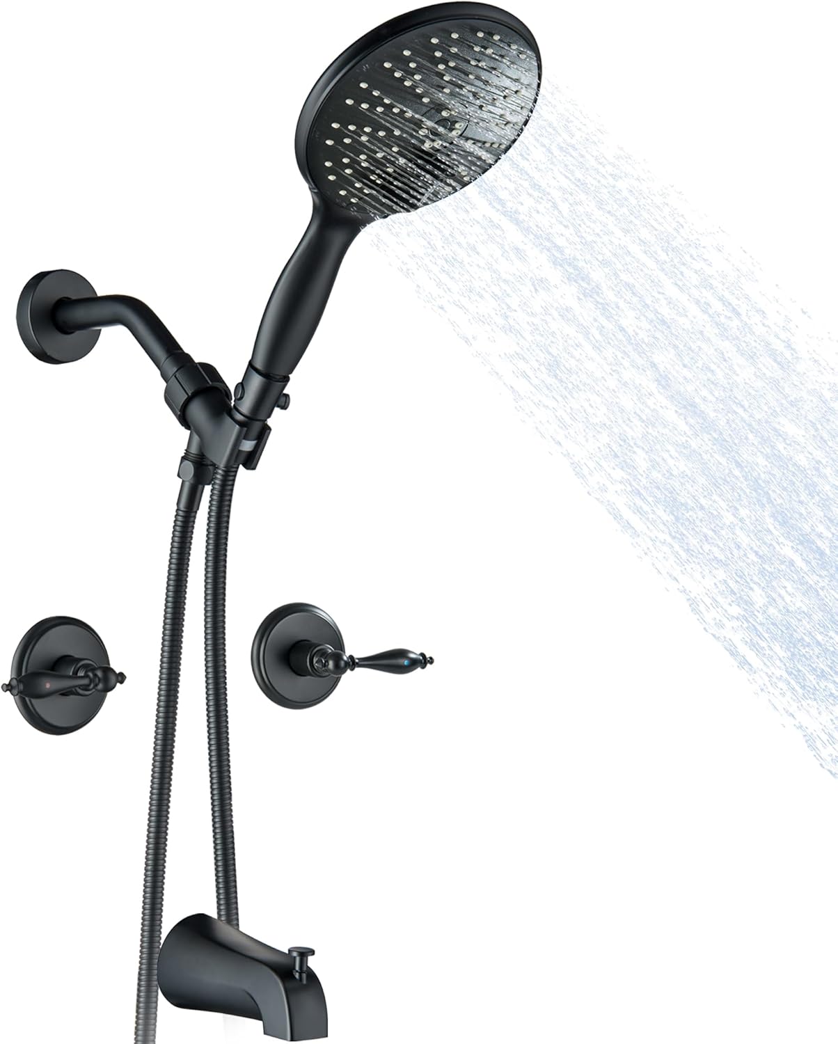 LIWEIKE 2 Handle Shower Faucet Set, Matte Black Two Handles Tub Shower Faucet High Flow Bath Tub Shower Faucet 2 Knobs by Brass Rough-in Valve