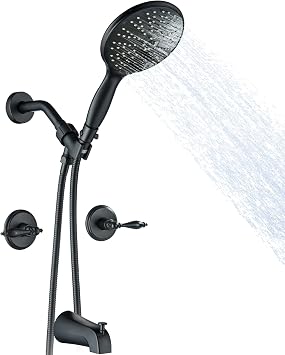 LIWEIKE 2 Handle Shower Faucet Set, Matte Black Two Handles Tub Shower Faucet High Flow Bath Tub Shower Faucet 2 Knobs by Brass Rough-in Valve