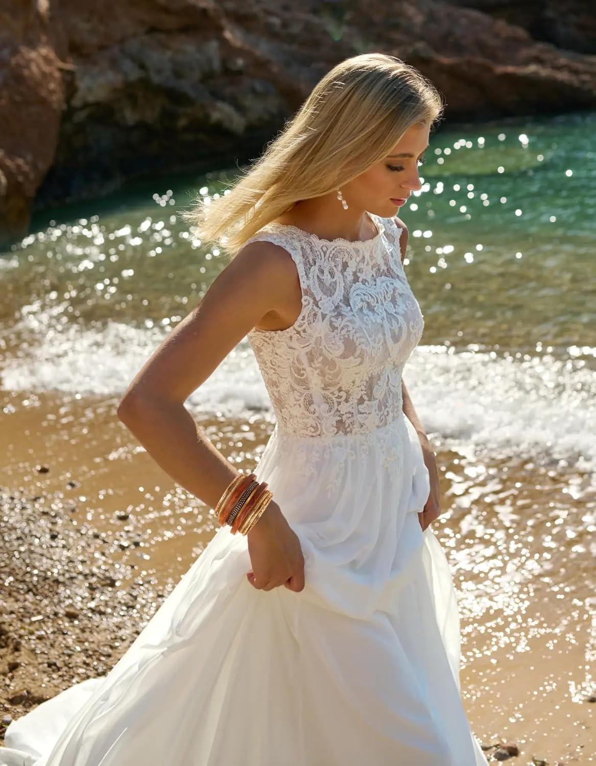 Touchstone wooden women wood jewelry african bangle bracelets gold bangles brown boho accessories chunky vacation brass statement natural rustic Indian bollywood handcrafted. Set of 7 Bangles XL - Circ 8.6 in-Indn Size 2.12-Dia 2.7 in Gold image 8 of 9 B09ZKQF6CT