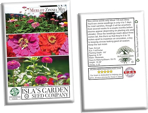 Miniatura 4 de Zinnia - Semillas de flores "Merlot Mix" para plantar, más de 200 semillas de flores por paquete, meteorito, príncipe púrpura y zinnias de llama